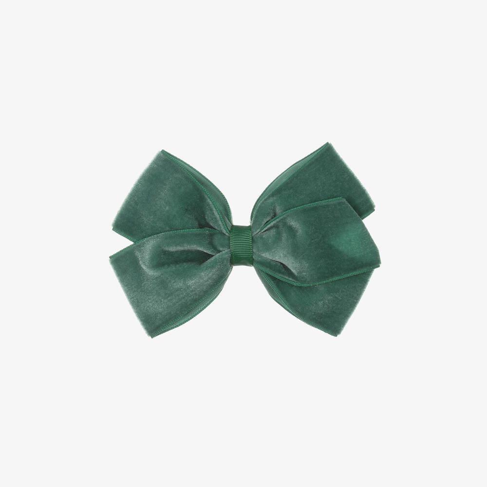 Bowtique London - Green Velvet Bow Hair Clip (11cm) | Childrensalon