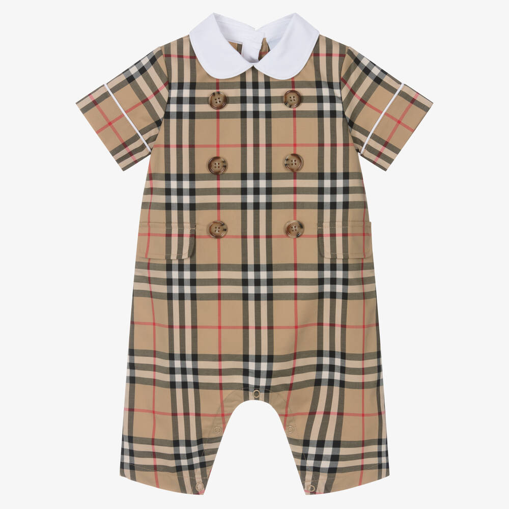 Burberry - Baby Beige Cotton Vintage Check Shortie | Childrensalon
