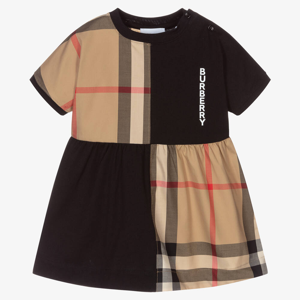 Burberry - Baby Black & Beige Check Dress | Childrensalon
