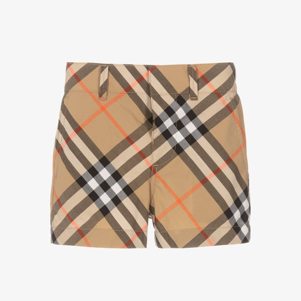 Burberry Baby Boys Beige Check Cotton Shorts In Green