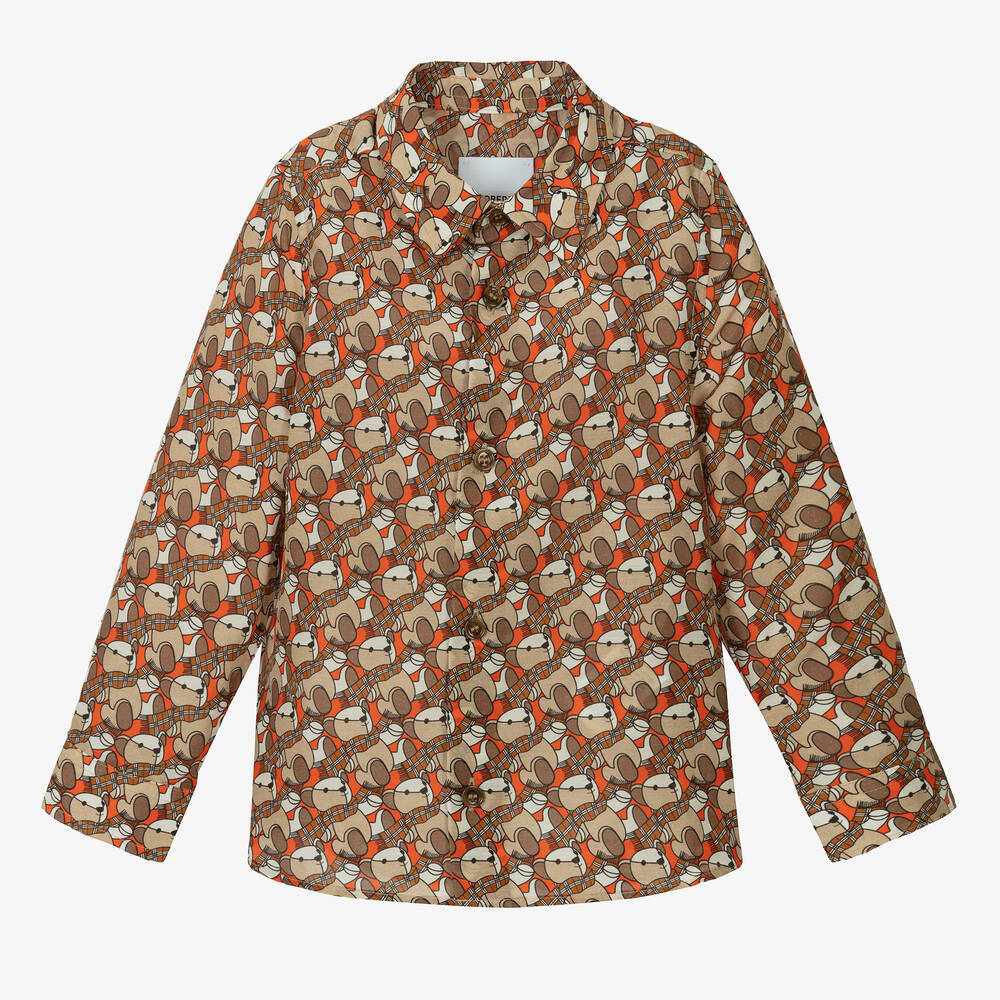 Burberry - قميص قطن وحرير لون بيج للمواليد | Childrensalon