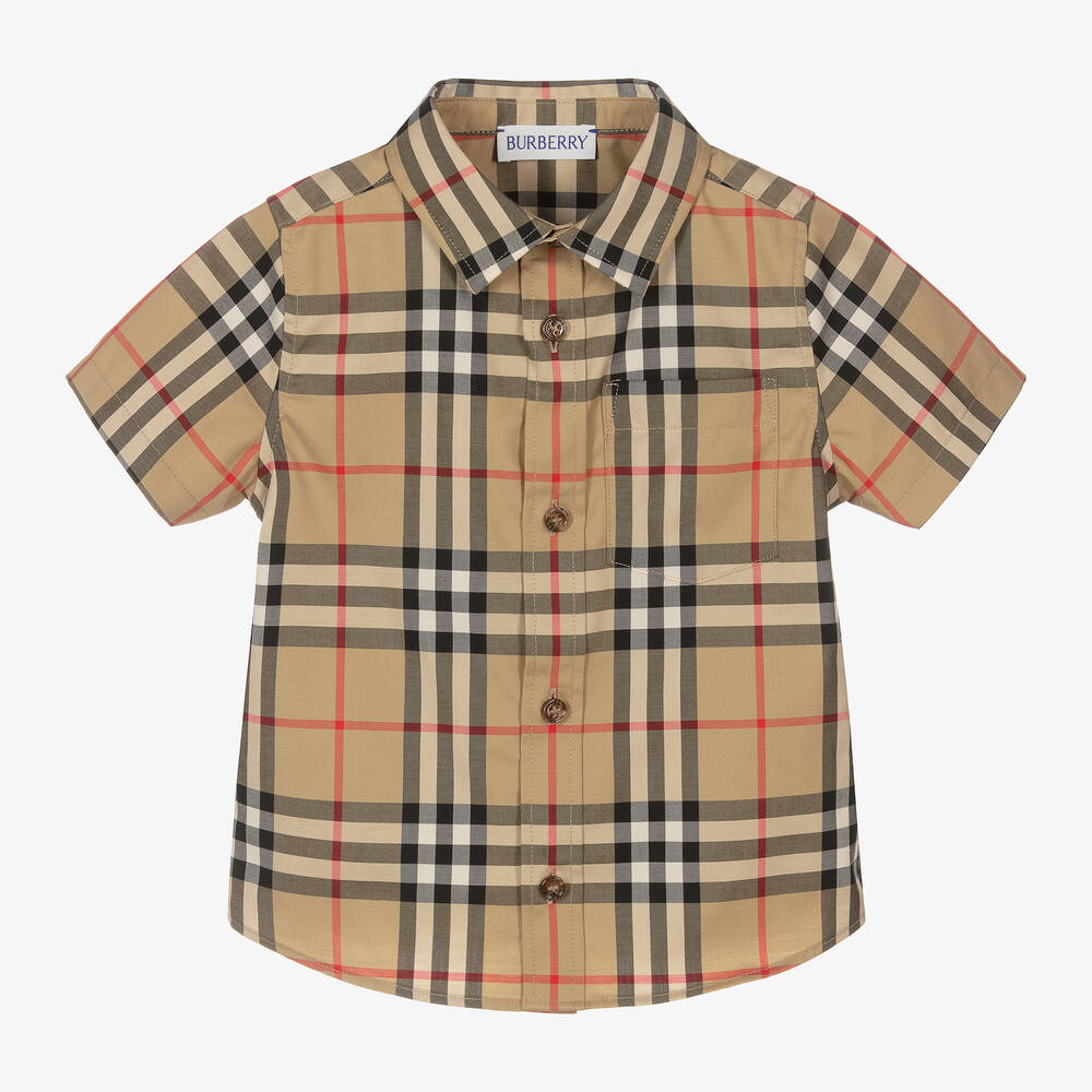 Burberry - قميص بطبعة كاروهات الفينتاج قطن بوبلين لون بيج | Childrensalon