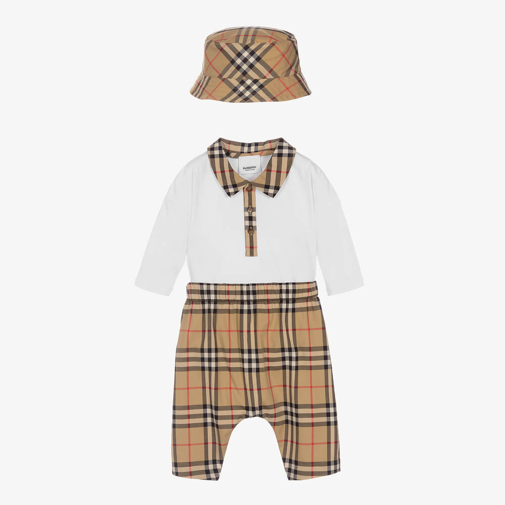 Burberry - Бежевый комплект с брюками в ретроклетку | Childrensalon