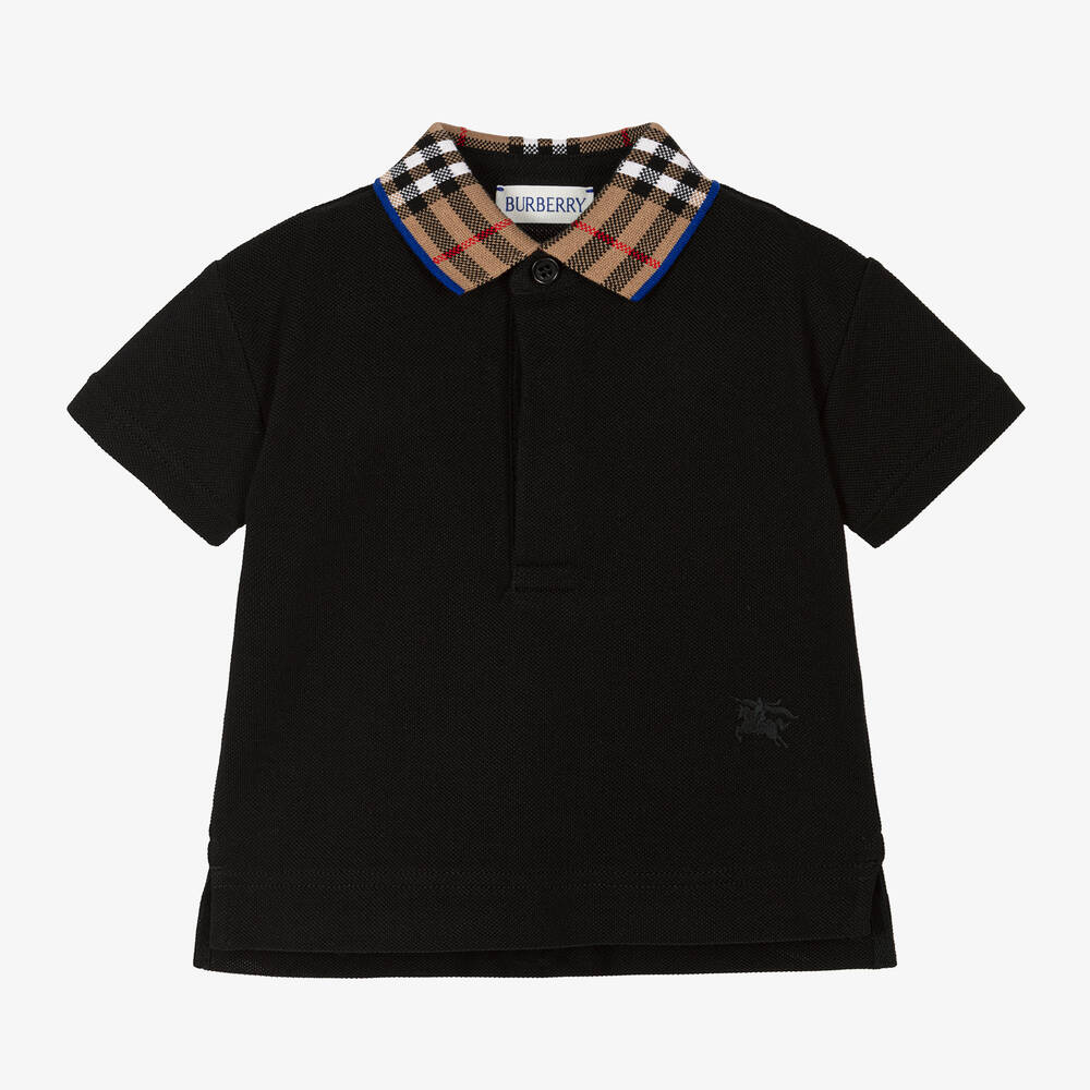 Shop Burberry Baby Boys Black Check Polo Shirt