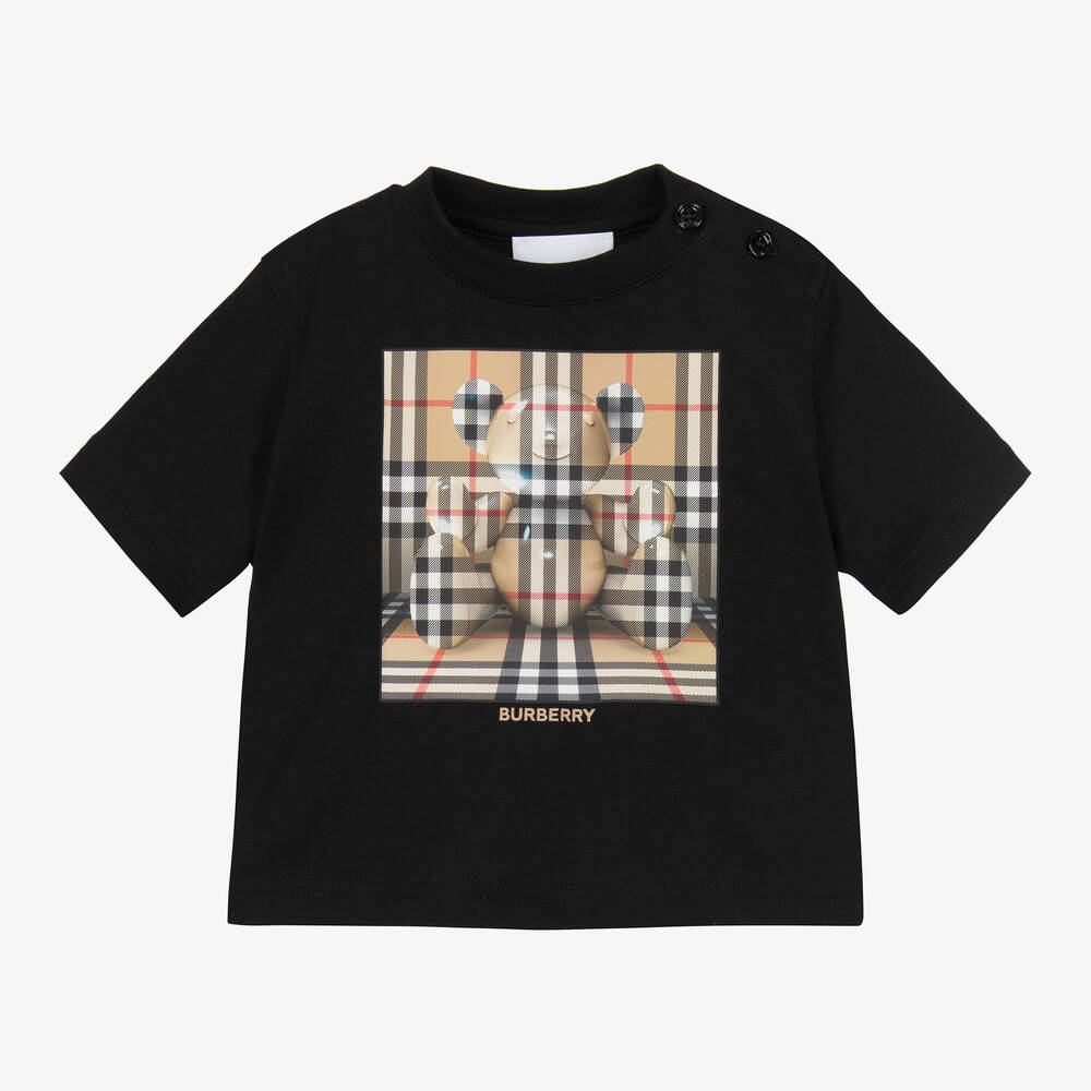 Burberry - Baby Boys Black Cotton Thomas Bear T-Shirt | Childrensalon