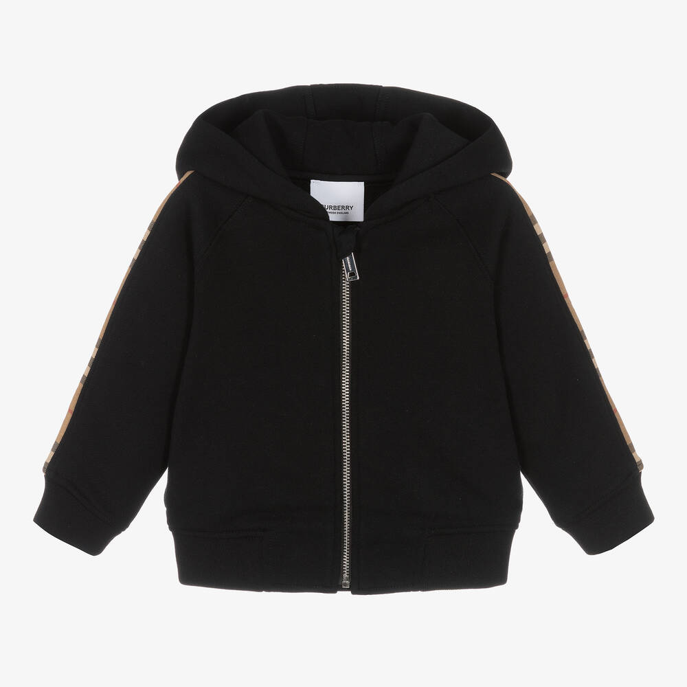 Burberry - Sweat à capuche noir zippé en coton | Childrensalon
