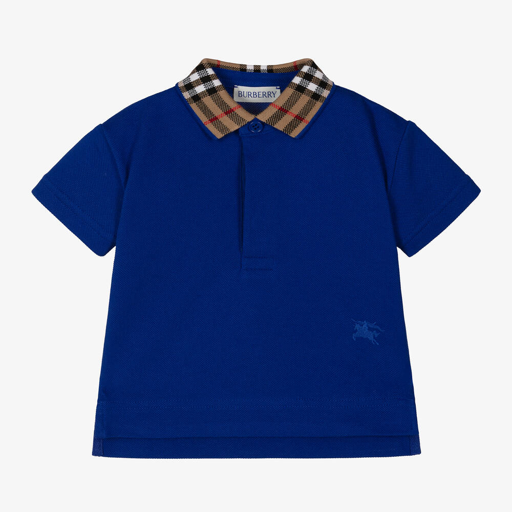 Burberry - Baby Boys Blue Check Polo Shirt | Childrensalon