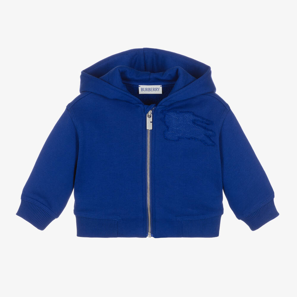 Burberry -  هودي قطن لون أزرق للمواليد | Childrensalon