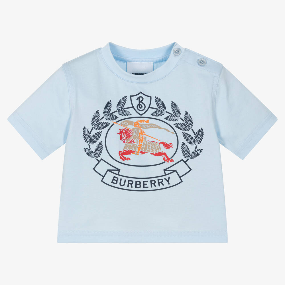 Burberry - تيشيرت قطن لون أزرق للمواليد | Childrensalon