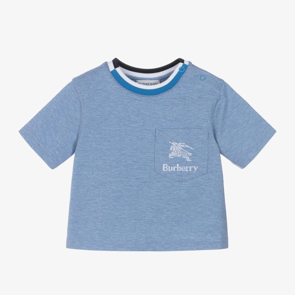 Burberry - Baby Boys Blue Cotton T-Shirt | Childrensalon