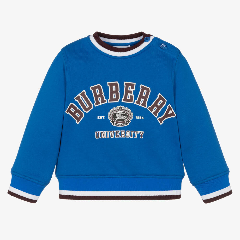 Shop Burberry Baby Boys Blue Cotton Varsity Sweatshirt
