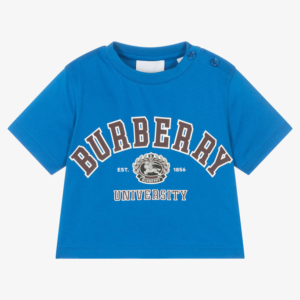 Burberry - Baby Boys Blue Cotton Varsity T-Shirt | Childrensalon