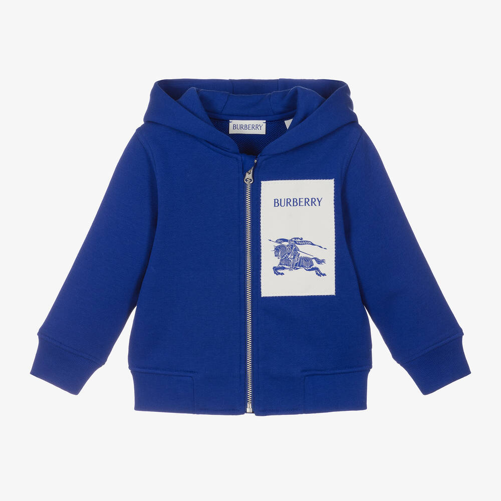 Burberry - Sweat à capuche bleu zippé en coton | Childrensalon