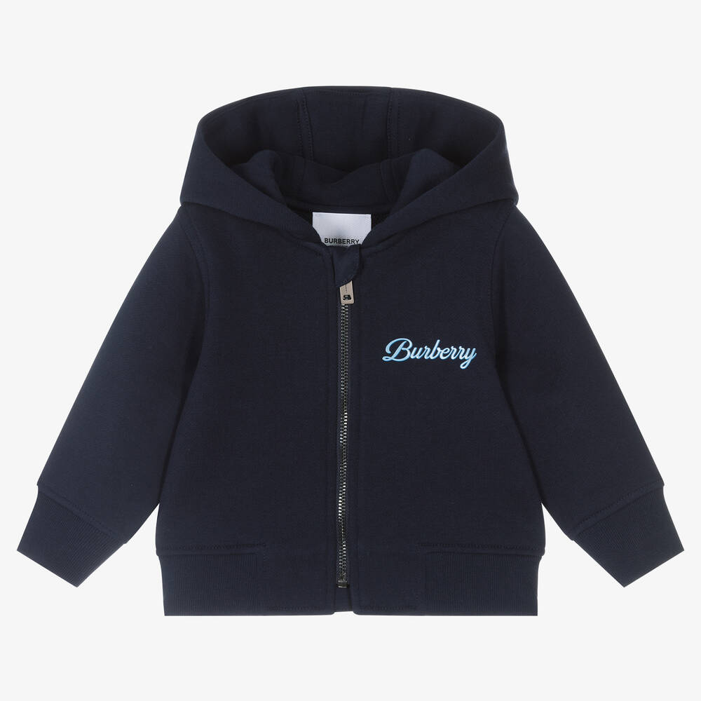 Burberry - Baby Boys Blue Logo Zip-Up Hoodie | Childrensalon
