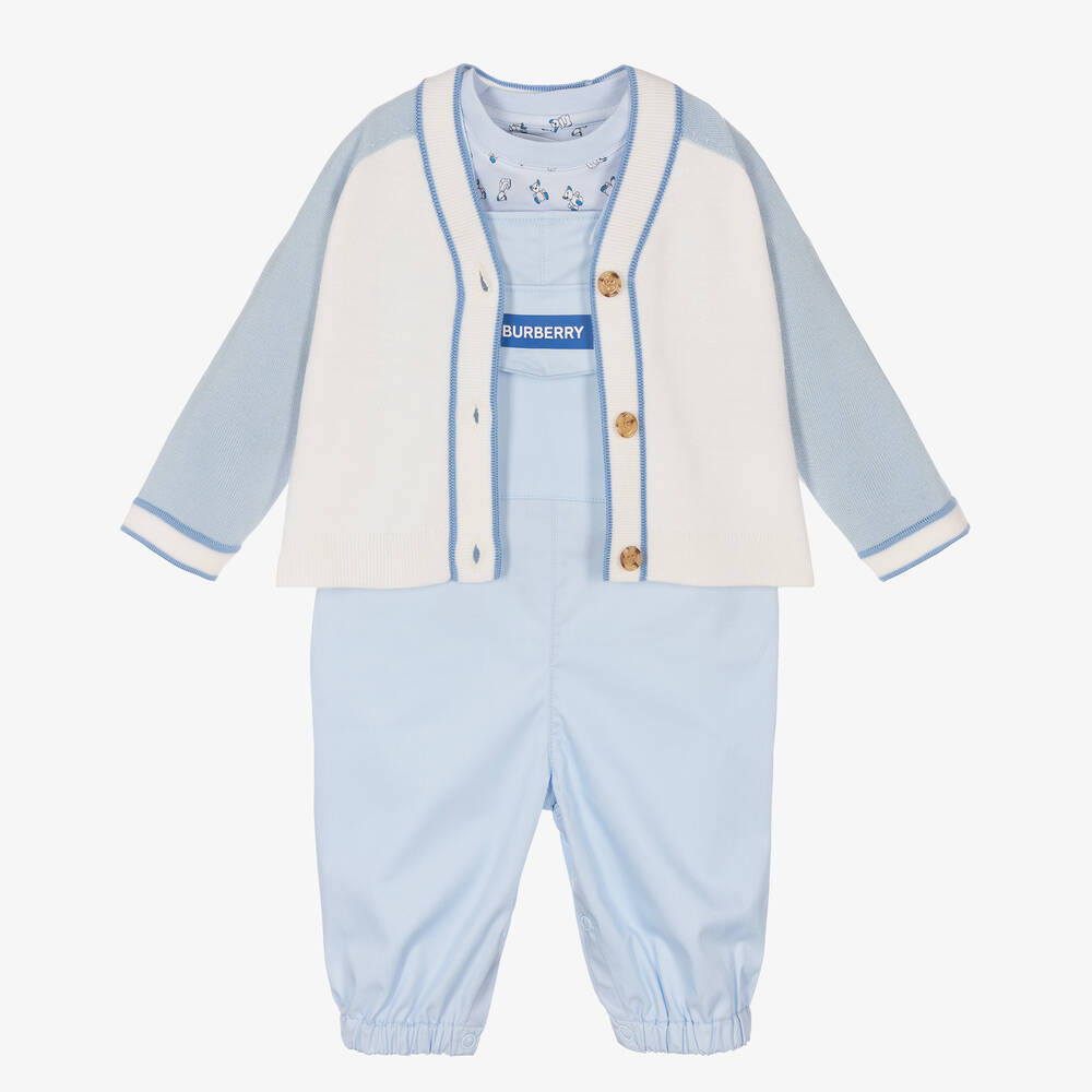 Burberry - Baby Boys Blue Thomas Bear Dungaree Gift Set | Childrensalon