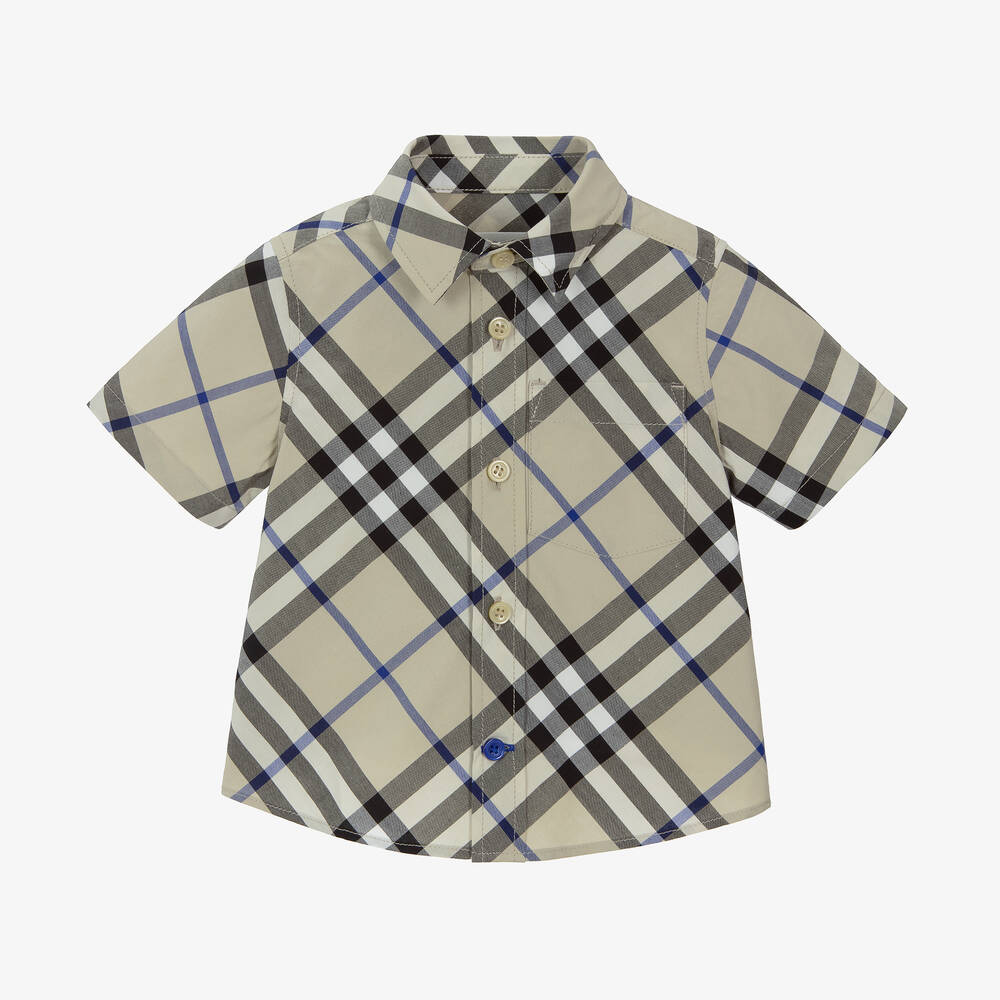 Shop Burberry Baby Boys Grey Check Cotton Shirt