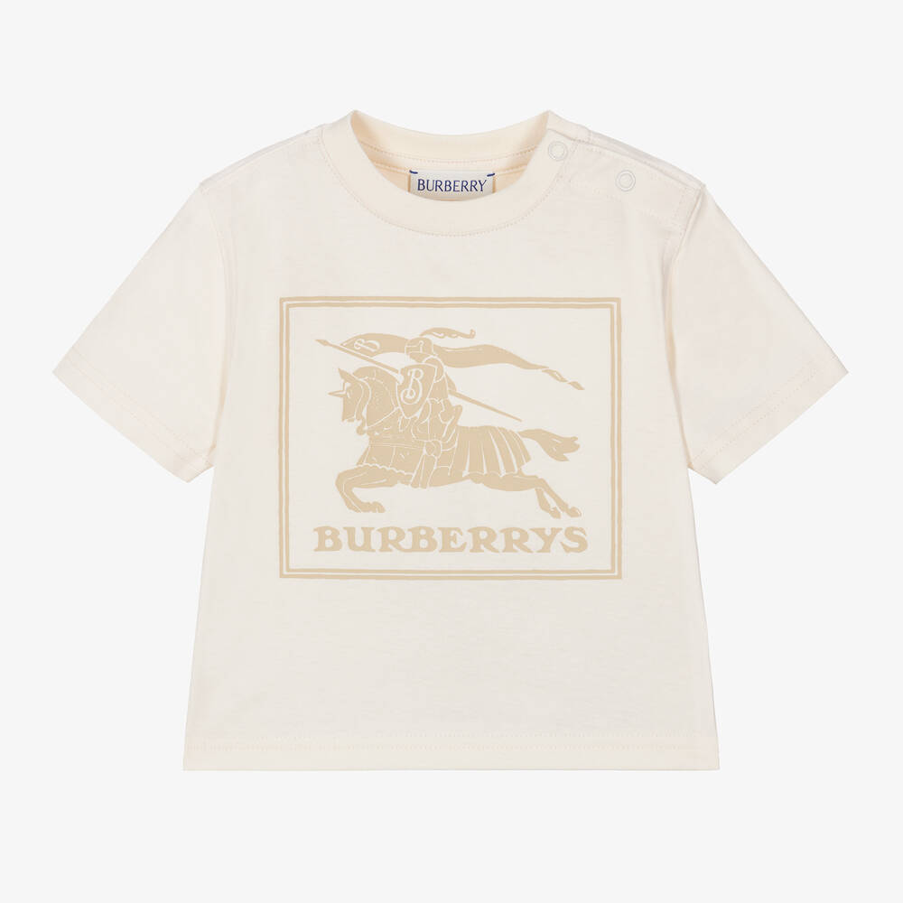 Burberry - Кремовая хлопковая футболка EKD для малышей | Childrensalon
