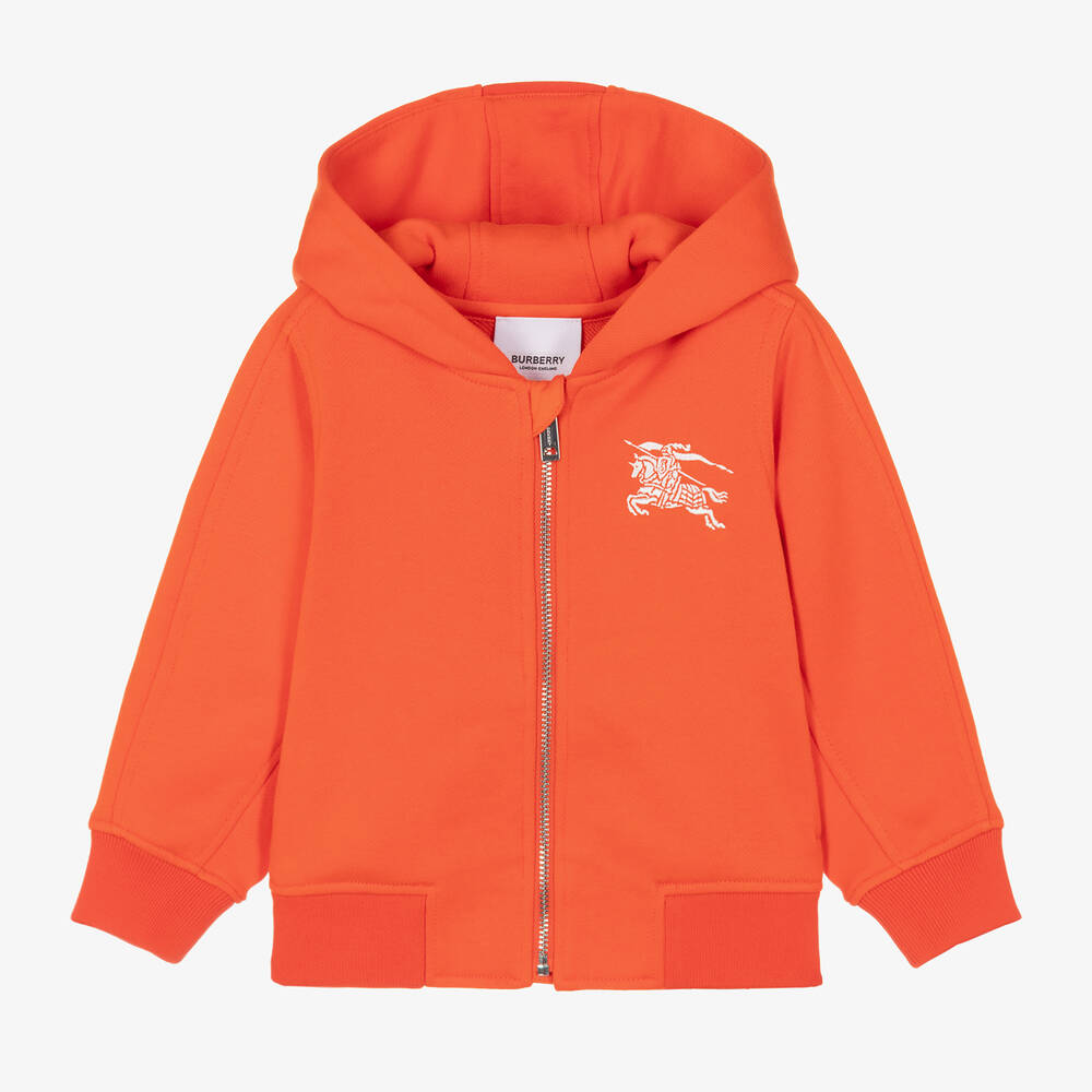Burberry - Sweat à capuche coton orange zippé | Childrensalon