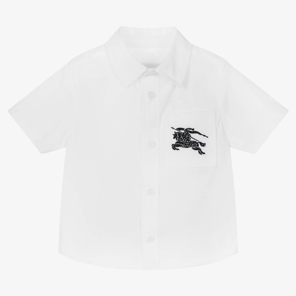 Burberry - قميص قطن لون أبيض للمواليد  | Childrensalon