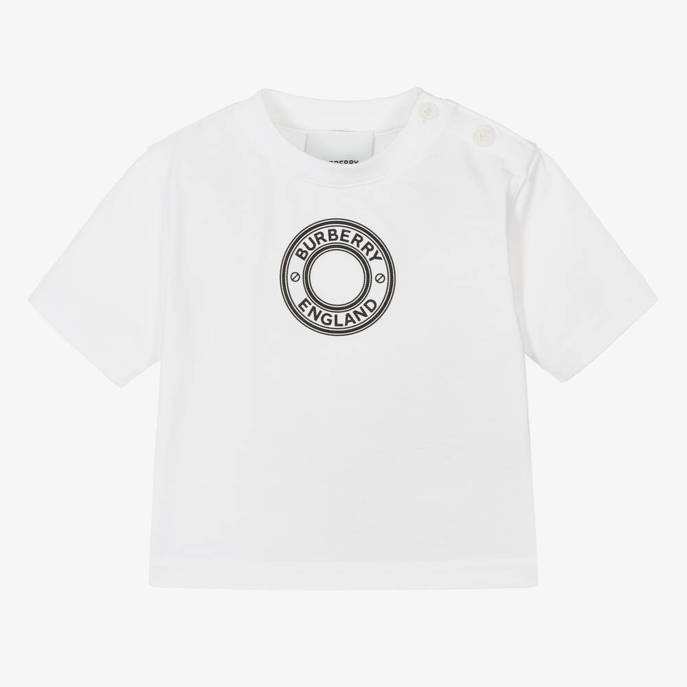 Burberry - Белая футболка с логотипом-печатью | Childrensalon