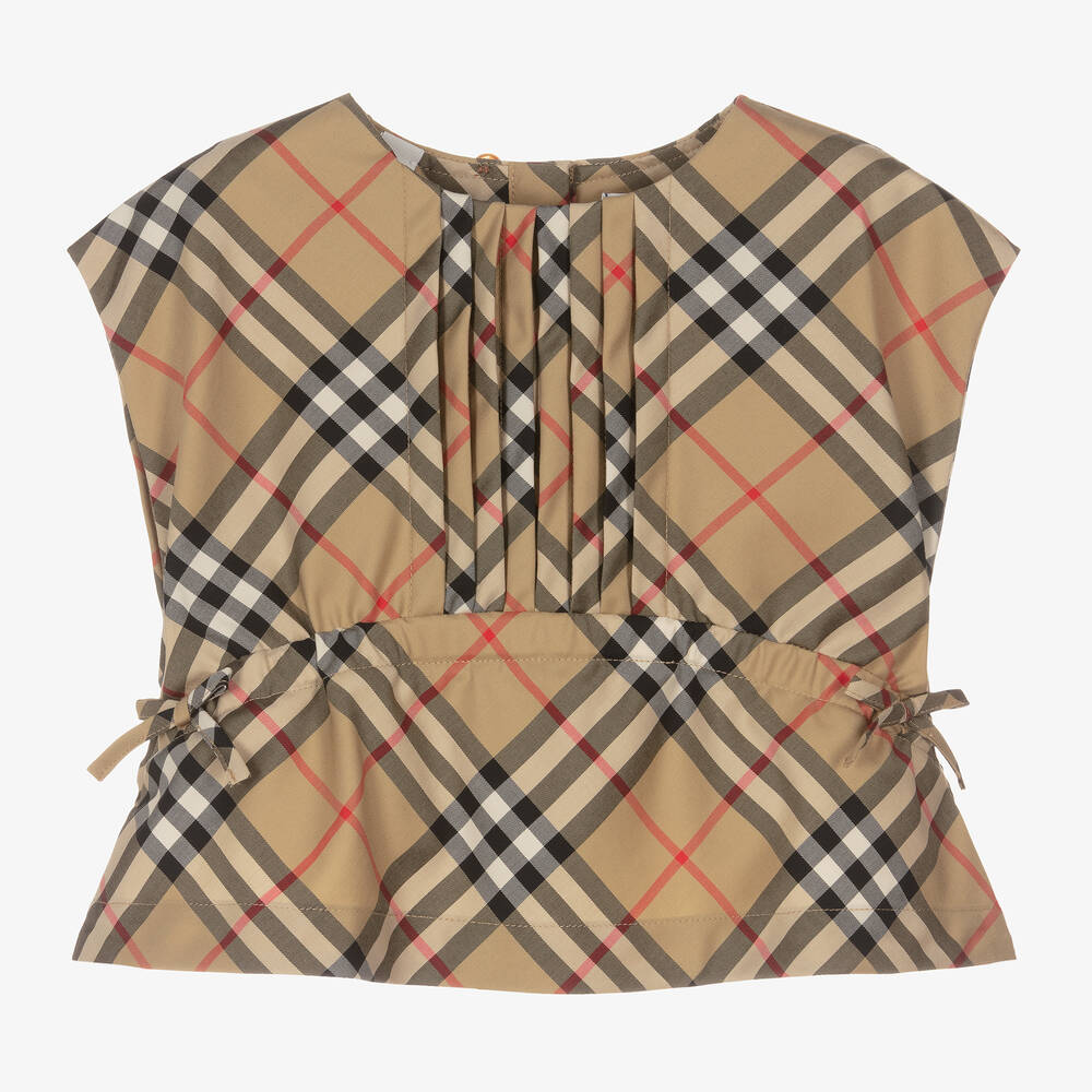 Burberry Baby Girls Beige Check Cotton Blouse