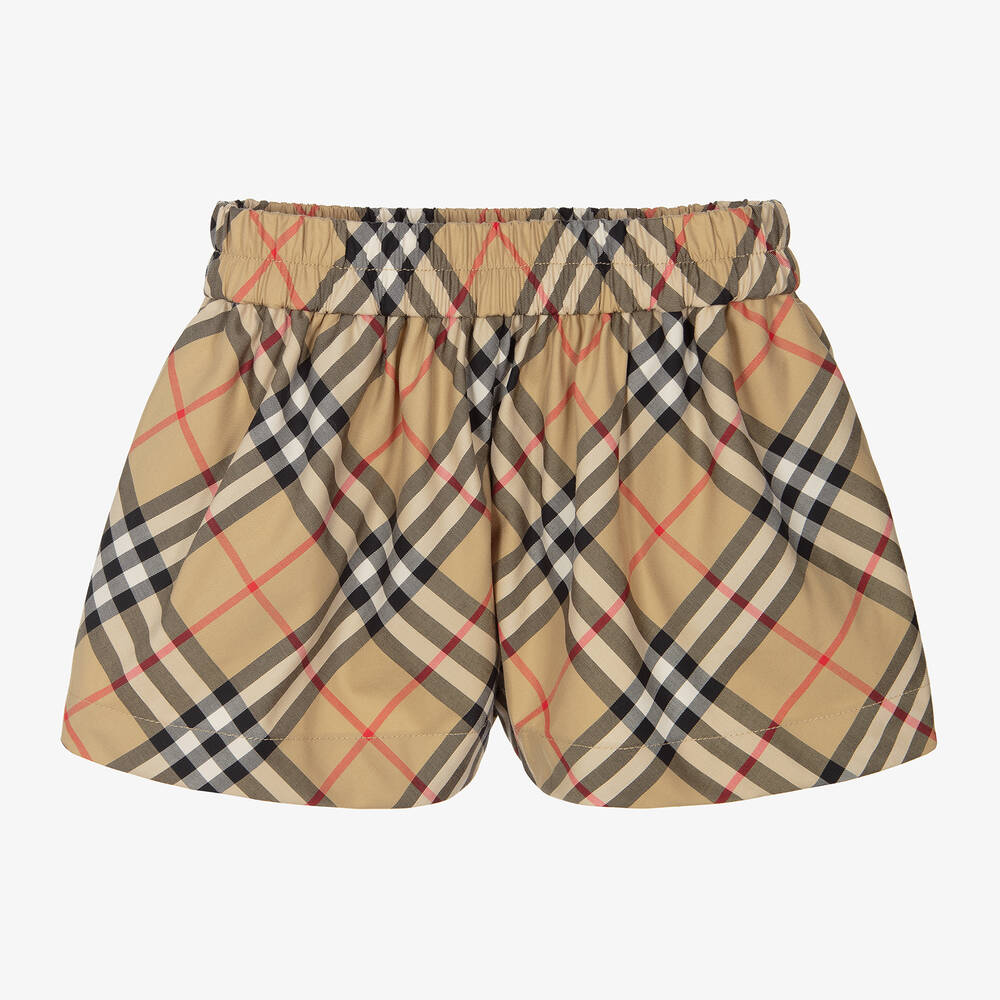 Burberry - Baby Girls Beige Check Cotton Shorts | Childrensalon