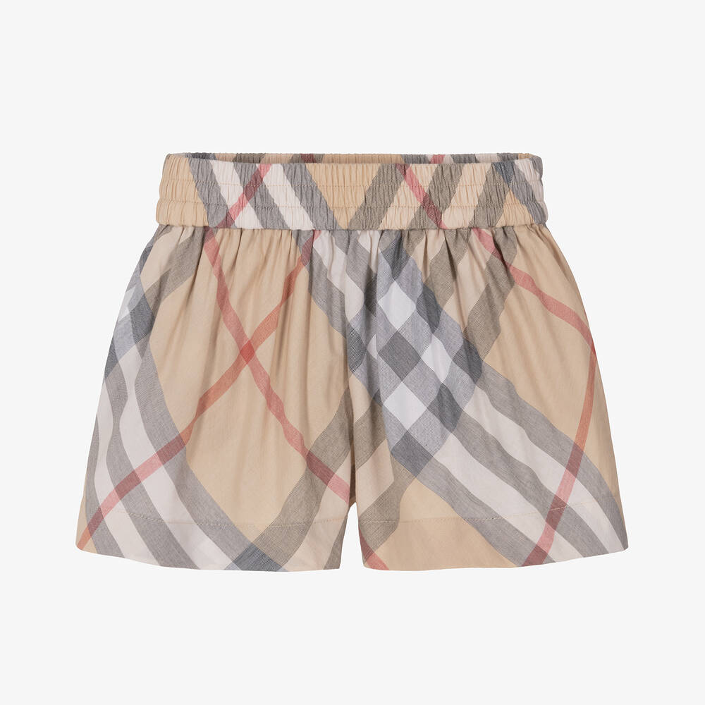 Burberry Baby Girls Beige Check Cotton Shorts In Neutral