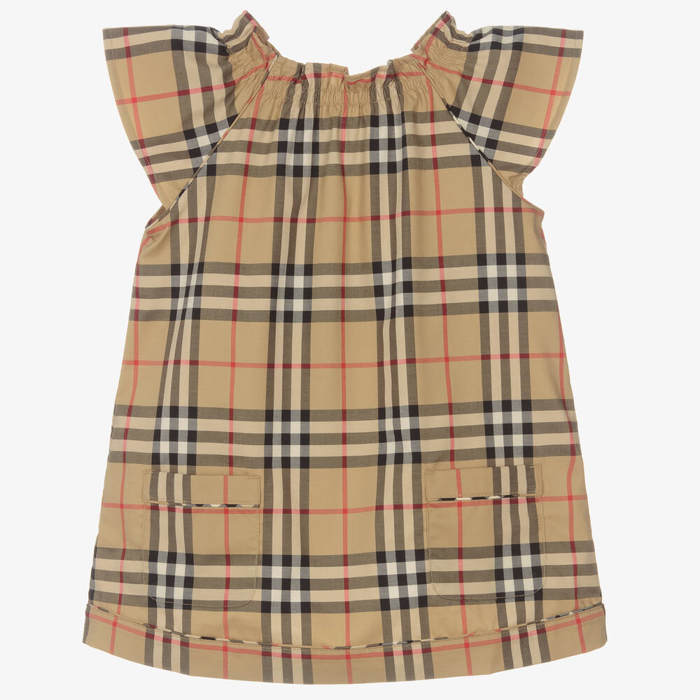 Burberry - Бежевое платье в клетку для малышек | Childrensalon