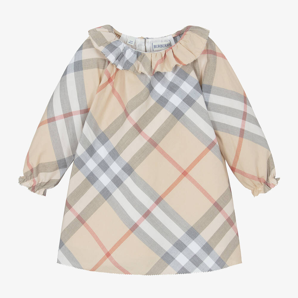 Burberry - Baby Girls Beige Cotton Check Dress | Childrensalon