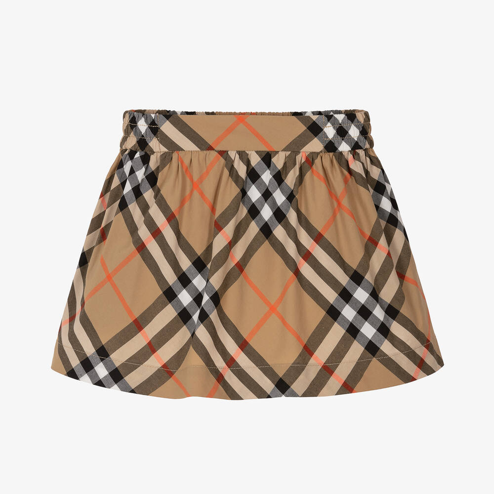Burberry - Baby Girls Beige Cotton Check Skirt | Childrensalon