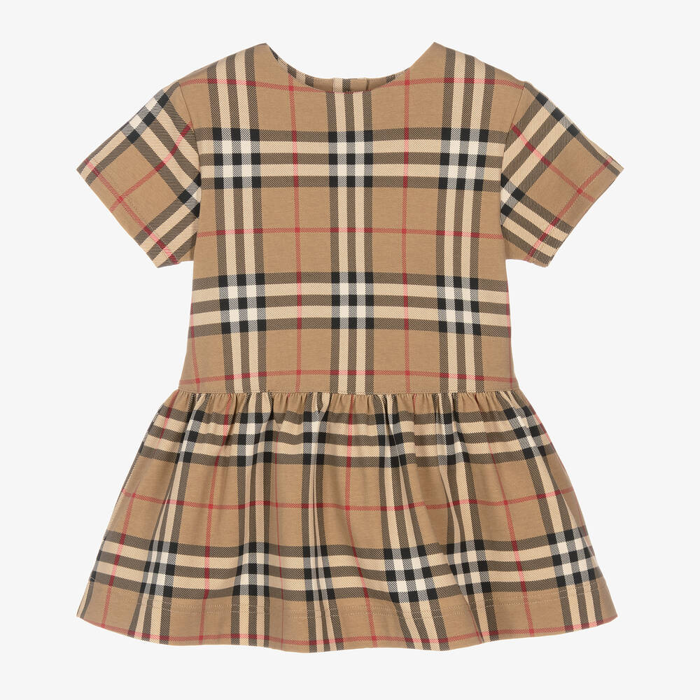 Burberry - Baby Girls Beige Cotton Jersey Check Dress | Childrensalon