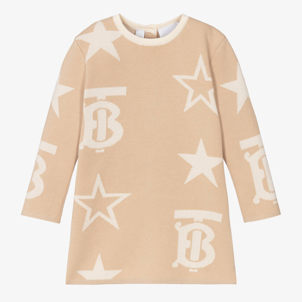 Burberry - Baby Girls Beige Monogram Knitted Dress | Childrensalon