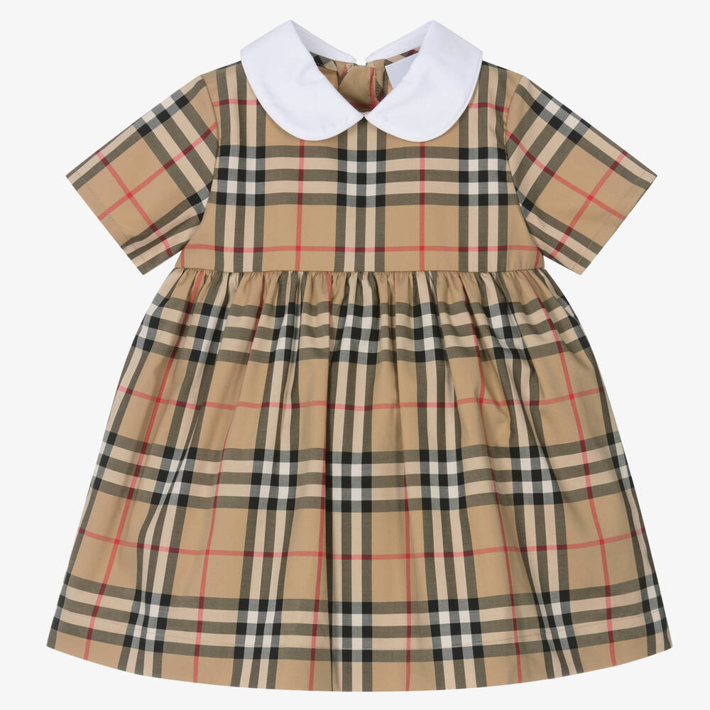 Burberry - فستان بطبعة كاروهات الفينتاج قطن تويل لون بيج | Childrensalon