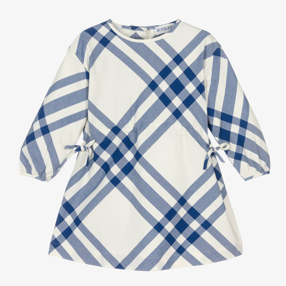 Burberry - Robe bleue à carreaux en coton bébé | Childrensalon