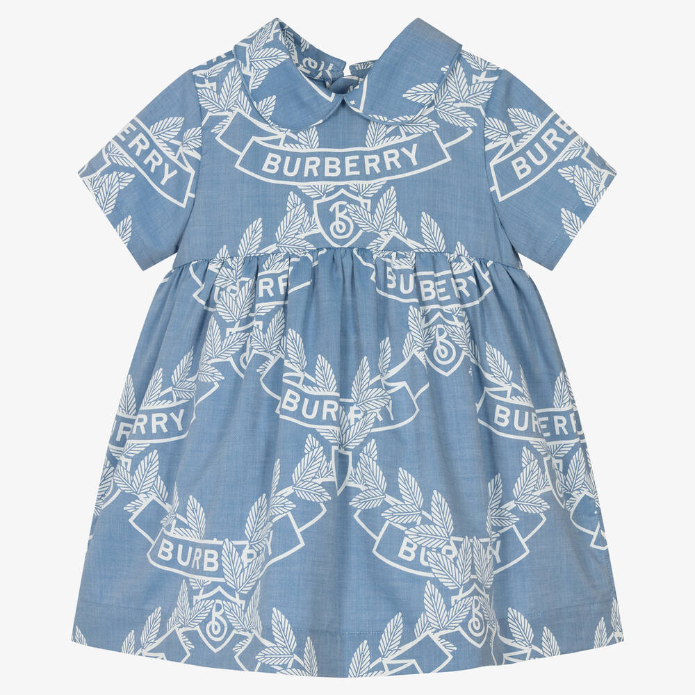 Burberry - فستان بطبعة Oak Leaf Crest قطن لون أزرق | Childrensalon