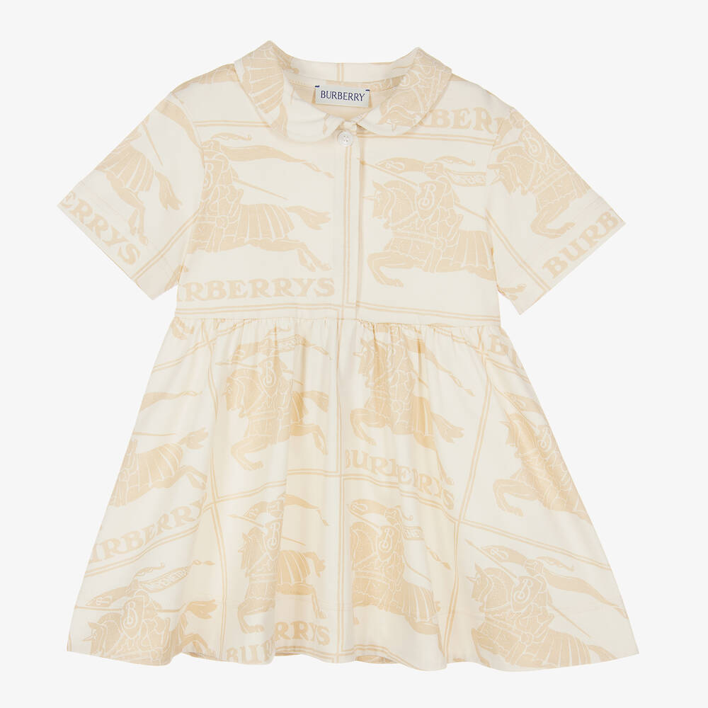 Burberry - Кремовое хлопковое платье EKD для малышек | Childrensalon