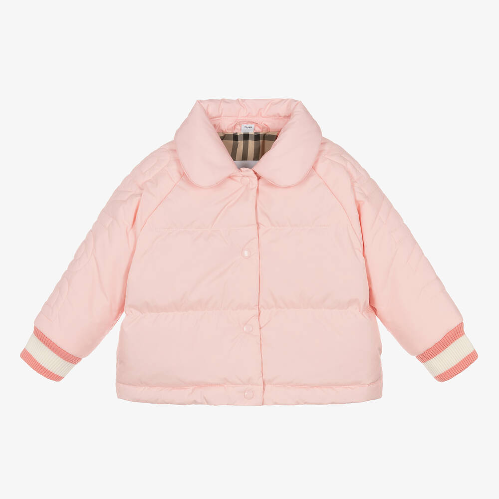 Burberry - Baby Girls Pink Down Padded Puffer Jacket | Childrensalon