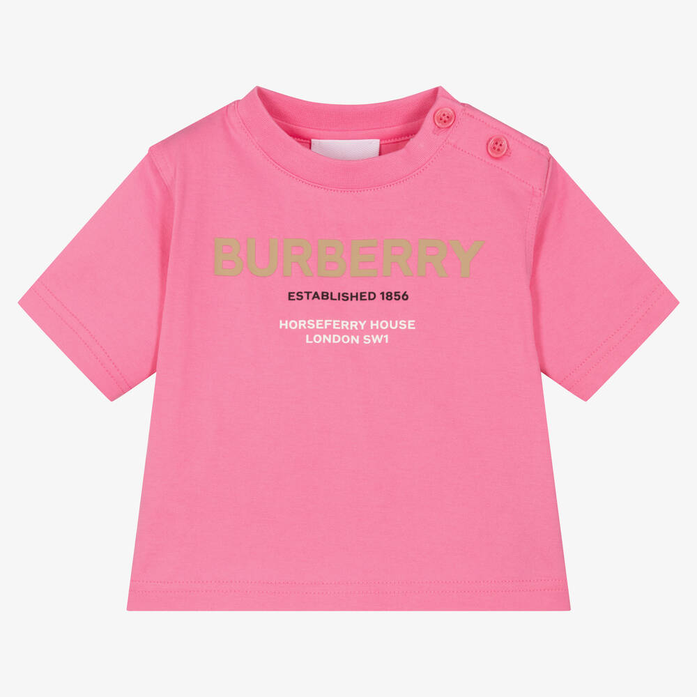 Burberry - تيشيرت قطن لون زهري للمولودات | Childrensalon