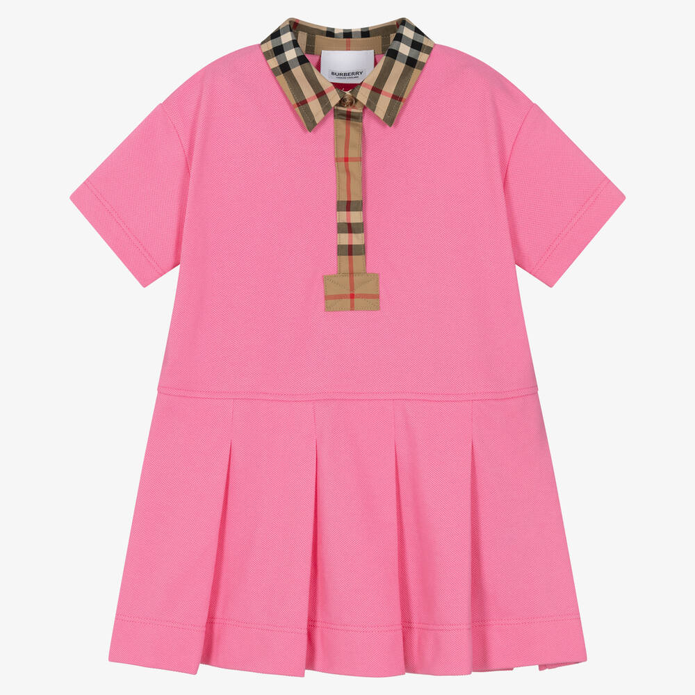Burberry - Розовое платье поло с акцентами в ретроклетку | Childrensalon