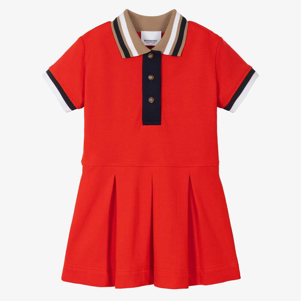 Burberry - Baby Girls Red Cotton Varsity Polo Dress | Childrensalon