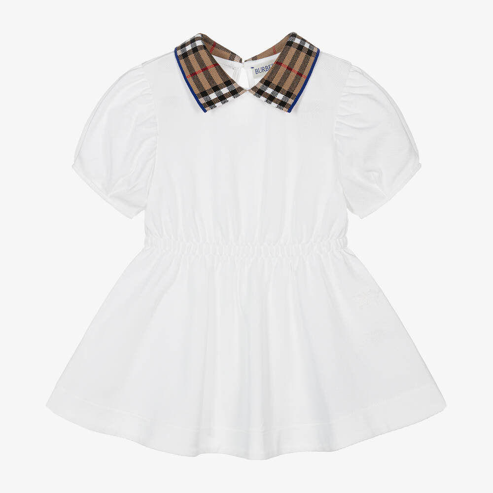 Shop Burberry Baby Girls White Check Polo Dress