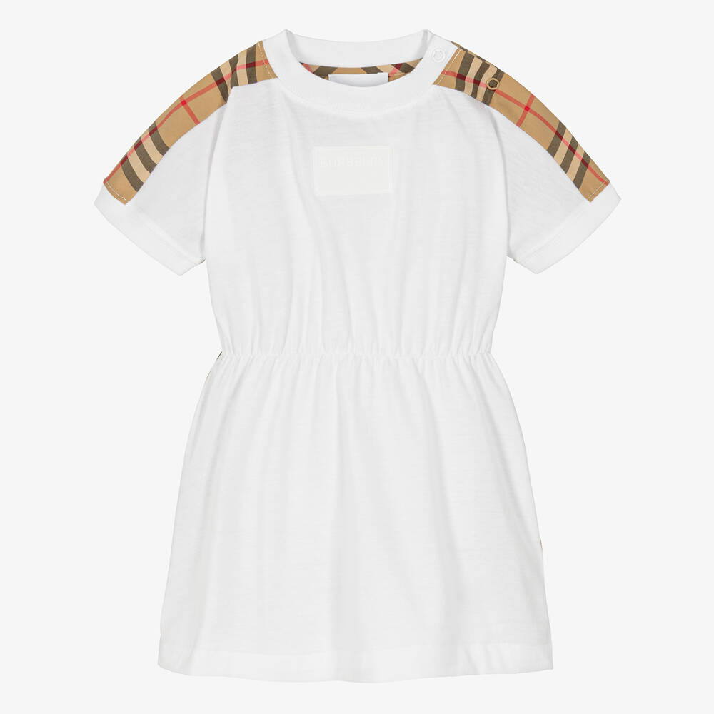 Burberry - فستان بطبعة كاروهات الفينتاج قطن لون أبيض | Childrensalon