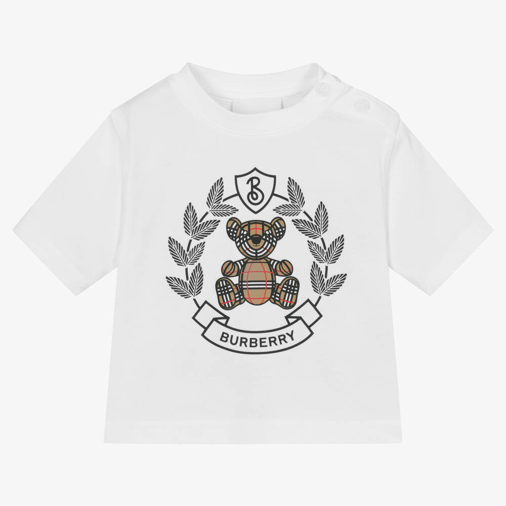 Burberry - Baby White Cotton Crest T-Shirt | Childrensalon