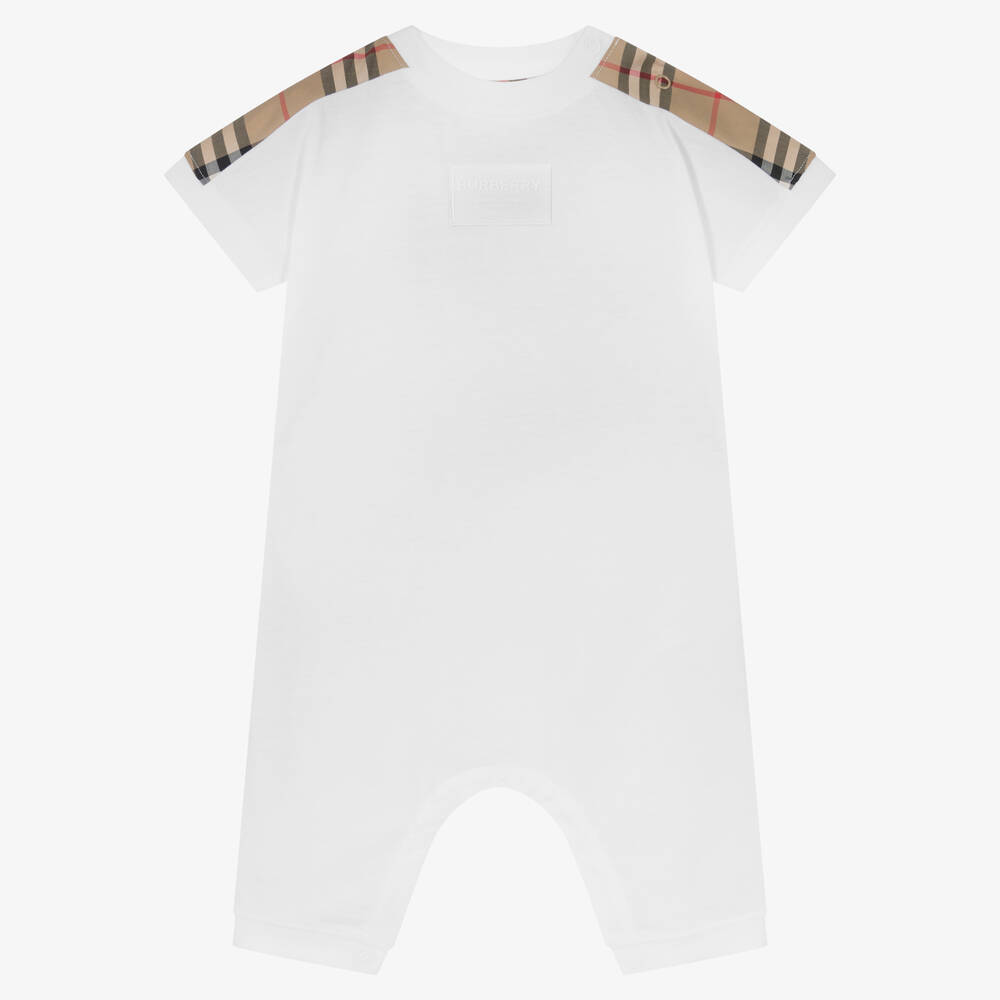Burberry - Barboteuse blanche à carreaux bébé | Childrensalon