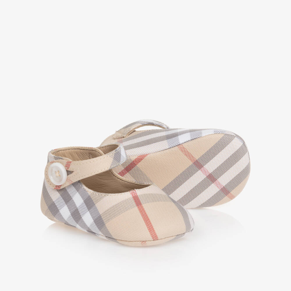 Burberry Beige Check Baby Pre-walker Shoes In Brown