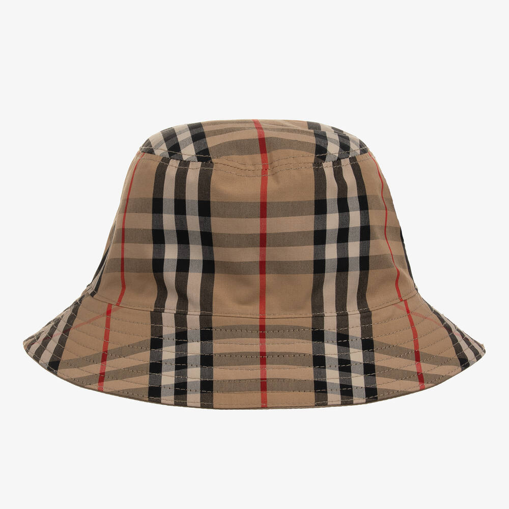 Burberry - قبعة بوجهين قطن غاباردين كاروهات لون بيج | Childrensalon