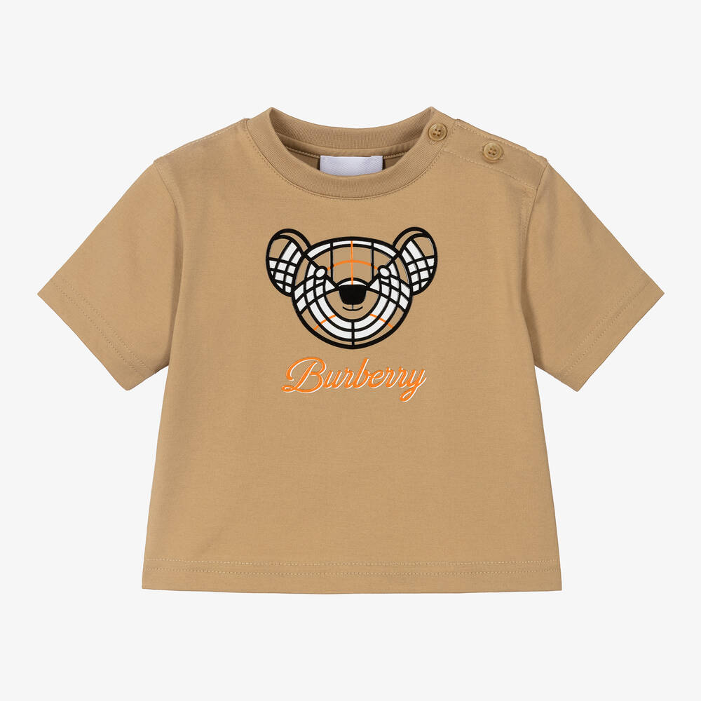 Burberry -  T-shirt beige en coton Thomas Bear bébé | Childrensalon