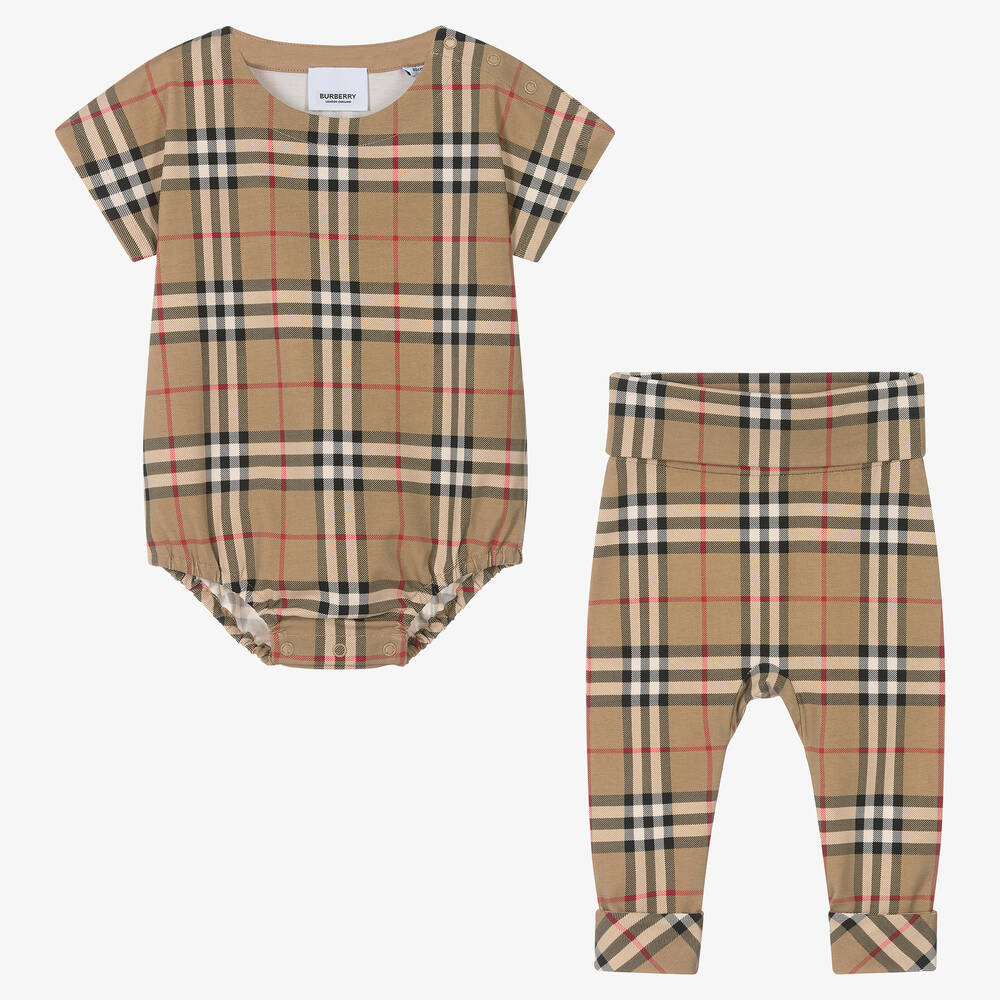 Burberry Beige Cotton Vintage Check Baby Gift Set