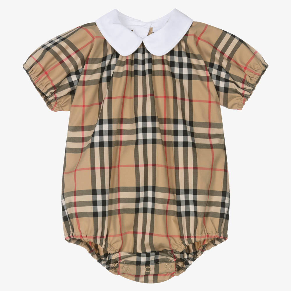 Burberry - Beige Cotton Vintage Check Baby Shortie | Childrensalon