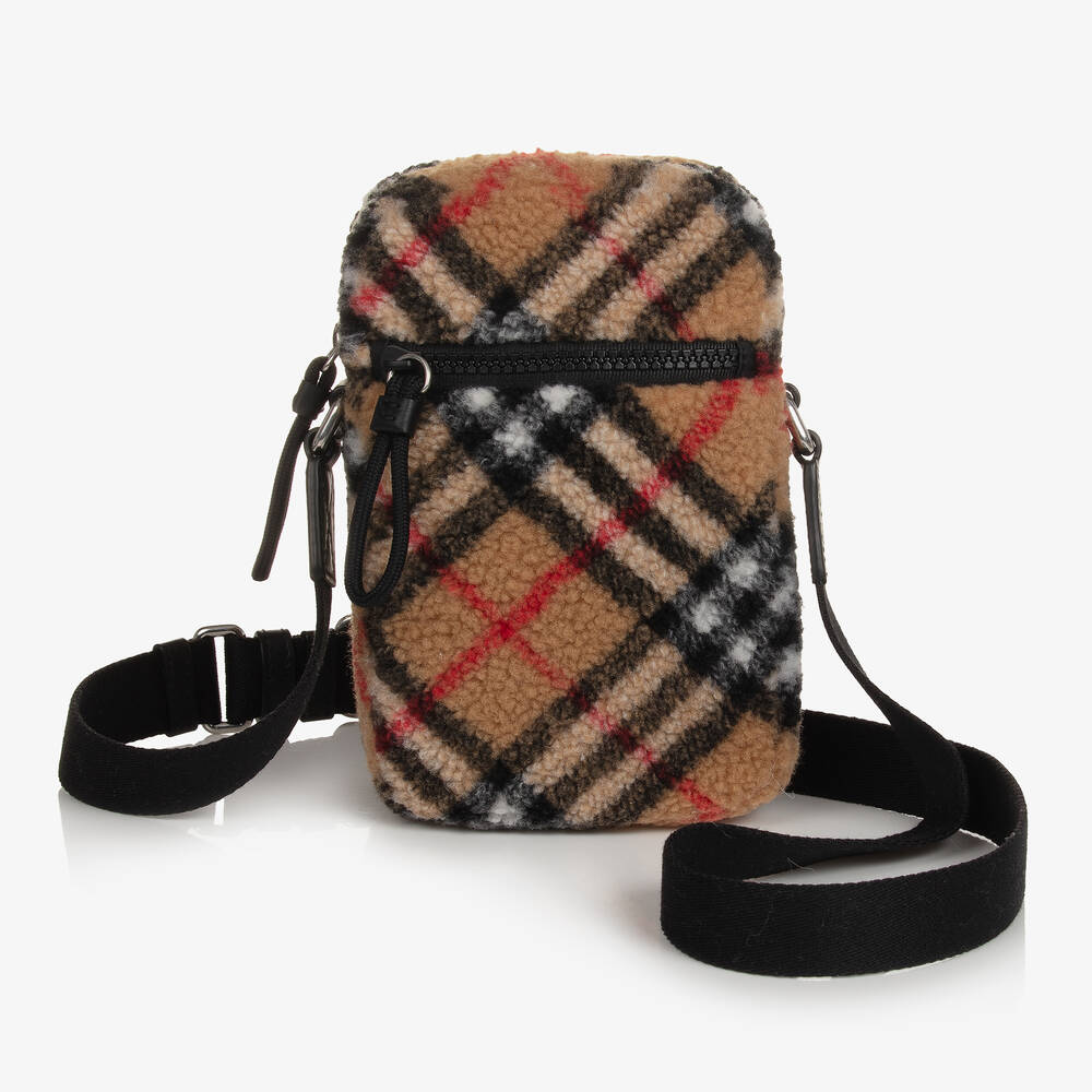 Burberry - حقيبة فليس بطبعة كاروهات الفينتاج لون بيج (19 سم) | Childrensalon